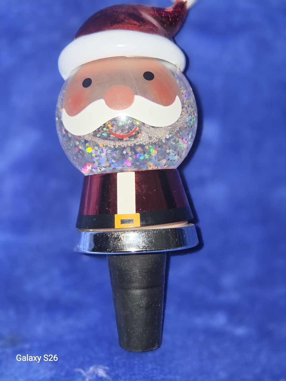 Santa Glitter Wine Bottle Stopper - Red and White Holiday Decoration